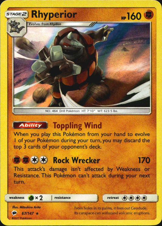 Rhyperior 67/147 Holo Rare Burning Shadows Pokemon Near Mint