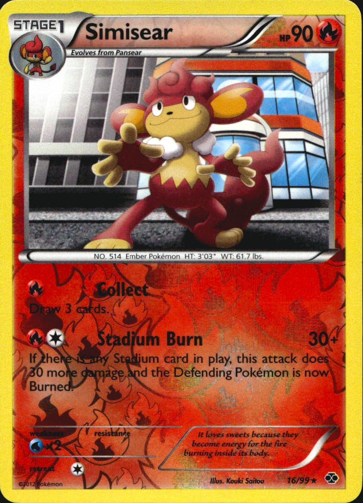 Simisear 16/99 Rare Next Destinies Pokemon Reverse Holo Near Mint