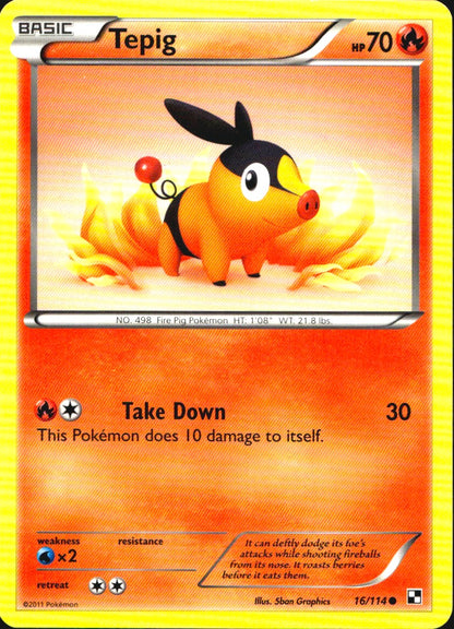 Tepig 16/114 Common Black & White Pokemon Near Mint