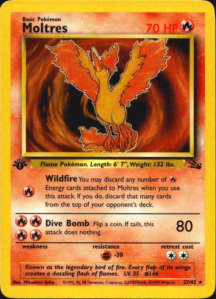 Moltres 27/62 Rare Fossil Pokemon 1st Edition Near Mint