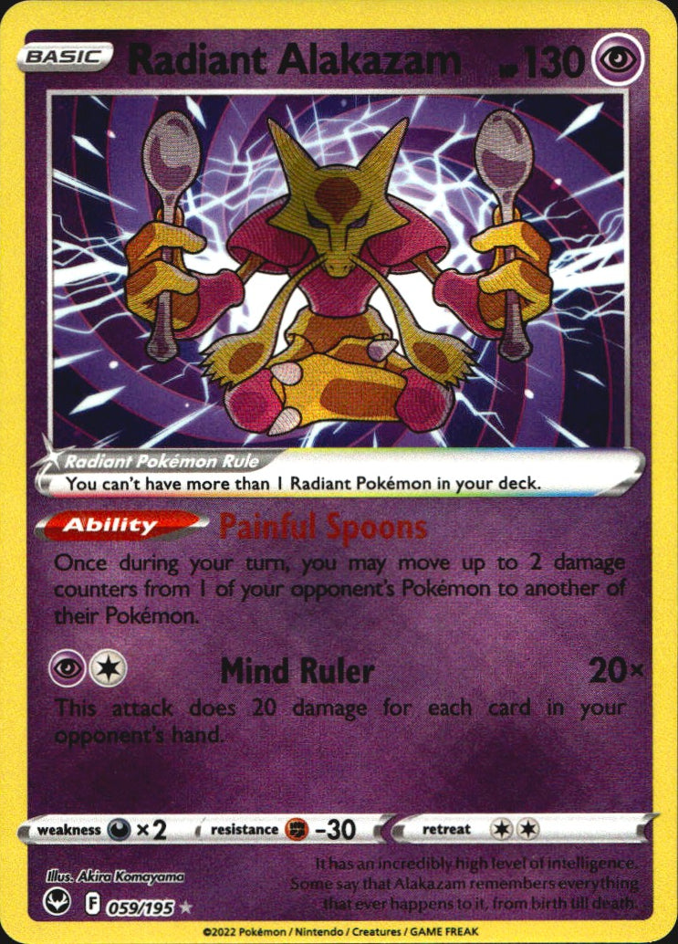 Radiant Alakazam 059/195 Radiant Rare Silver Tempest Pokemon Near Mint
