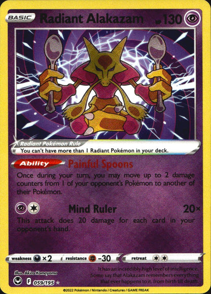 Radiant Alakazam 059/195 Radiant Rare Silver Tempest Pokemon Near Mint