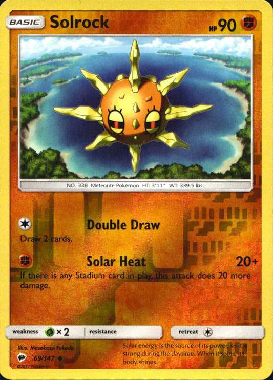 Solrock 69/147 Uncommon Burning Shadows Pokemon Reverse Holo Near Mint