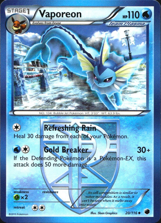 Vaporeon 20/116 Uncommon Plasma Freeze Pokemon Near Mint