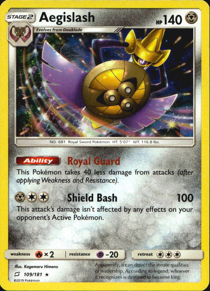 Aegislash 109/181 Holo Rare Team Up Pokemon Reverse Holo Near Mint