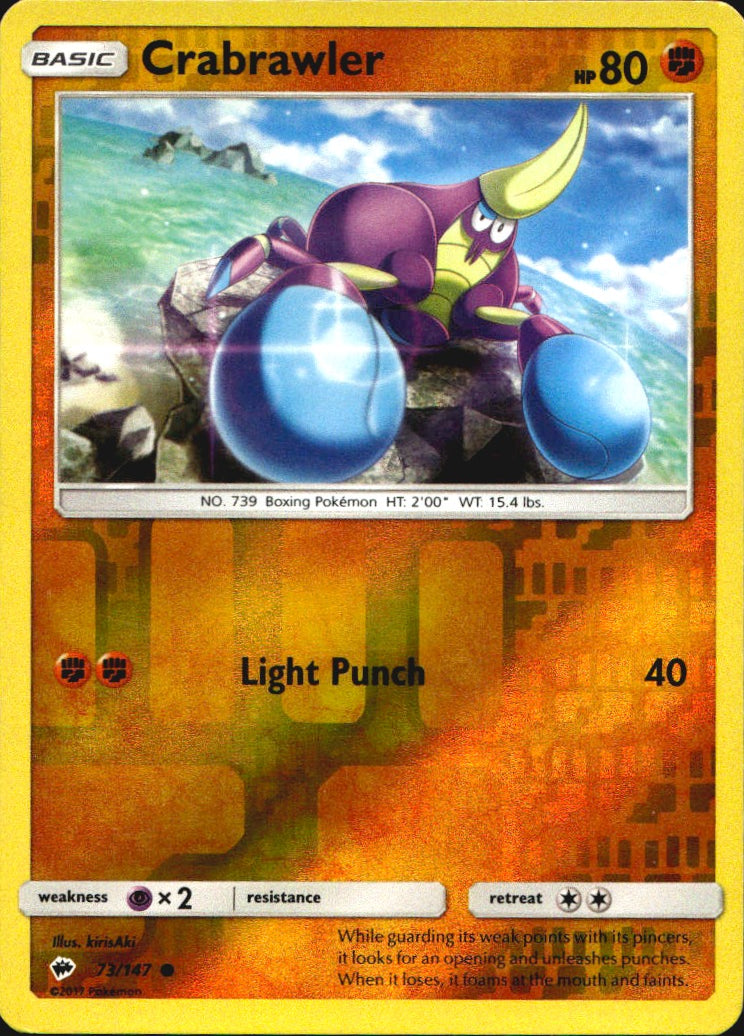 Crabrawler 73/147 Common Burning Shadows Pokemon Reverse Holo Near Mint