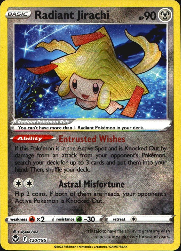 Radiant Jirachi 120/195 Radiant Rare Silver Tempest Pokemon Near Mint