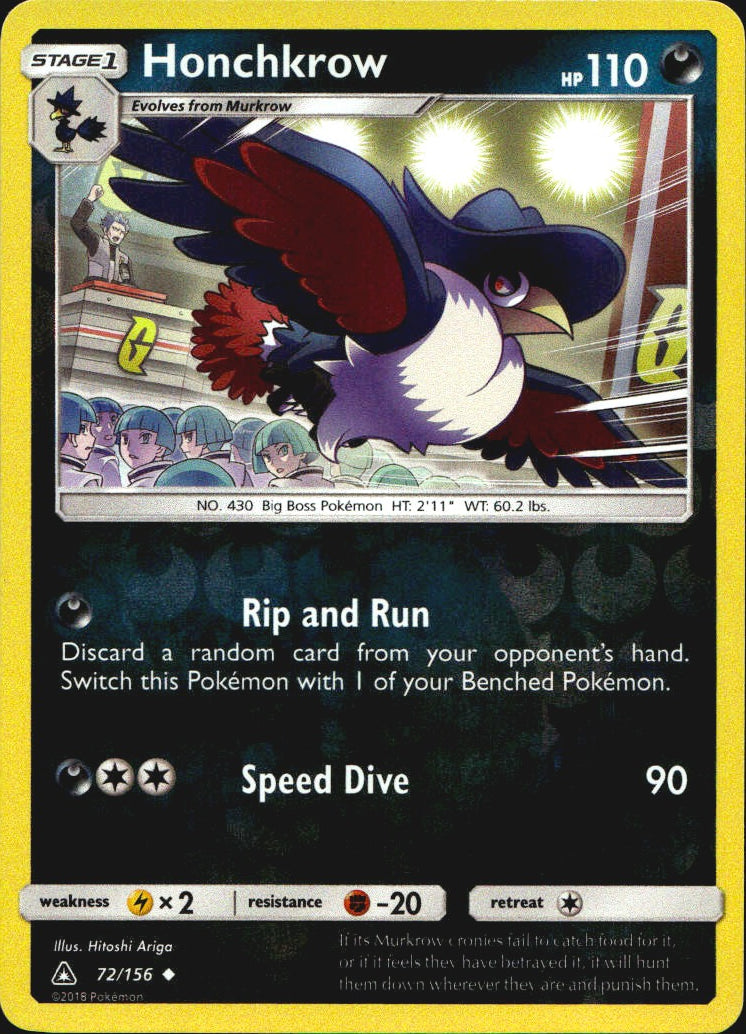 Honchkrow 72/156 Uncommon Ultra Prism Pokemon Reverse Holo Near Mint