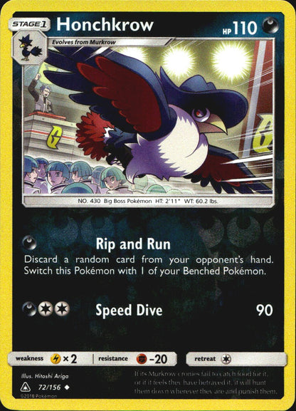 Honchkrow 72/156 Uncommon Ultra Prism Pokemon Reverse Holo Near Mint