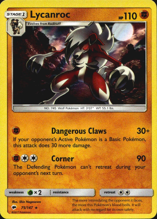 Lycanroc 75/147 Holo Rare Burning Shadows Pokemon Near Mint