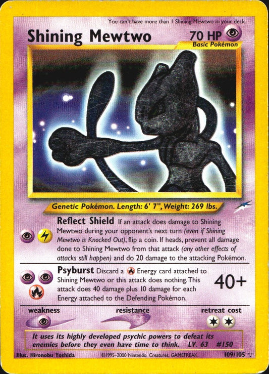 Shining Mewtwo 109/105 Rare Shining Neo Destiny Pokemon Moderately Played