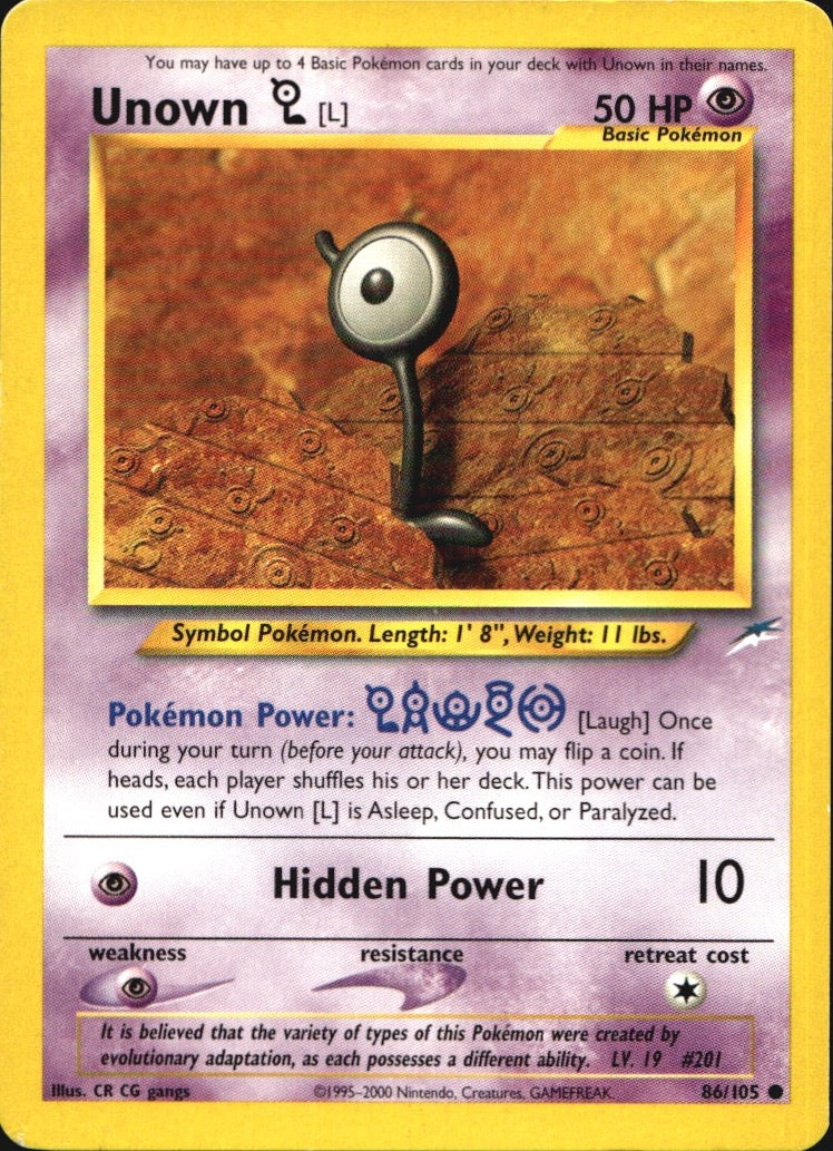 Unown [L] 86/105 Common Neo Destiny Pokemon Near Mint