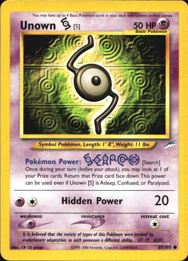 Unown [S] 87/105 Common Neo Destiny Pokemon Near Mint