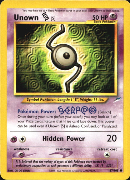 Unown [S] 87/105 Common Neo Destiny Pokemon Near Mint