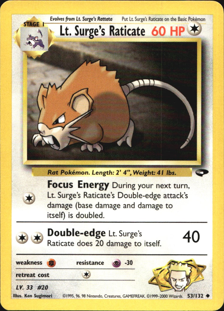 Lt. Surge's Raticate 53/132 Uncommon Gym Challenge Pokemon Near Mint