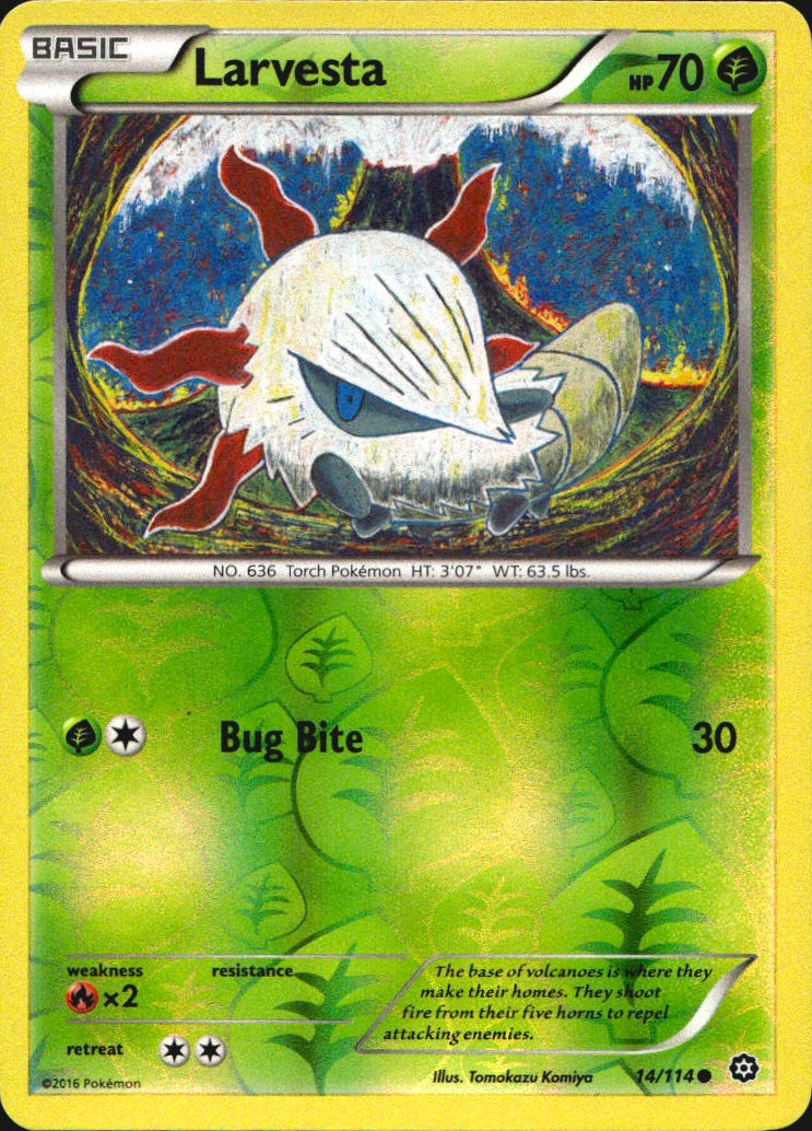 Larvesta 14/114 Common Steam Siege Pokemon Reverse Holo Near Mint
