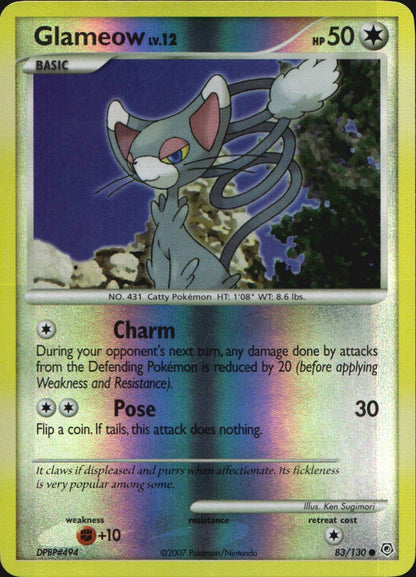 Glameow 83/130 Common Diamond & Pearl Pokemon Reverse Holo Near Mint
