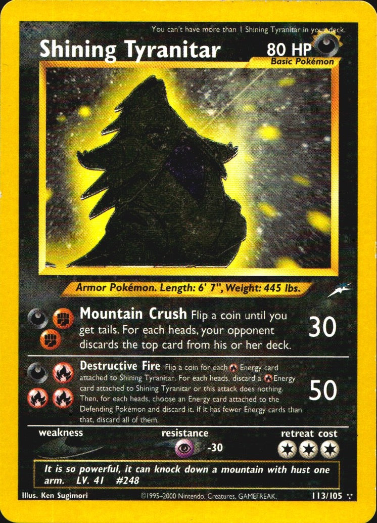 Shining Tyranitar 113/105 Rare Shining Neo Destiny Pokemon Lightly Played