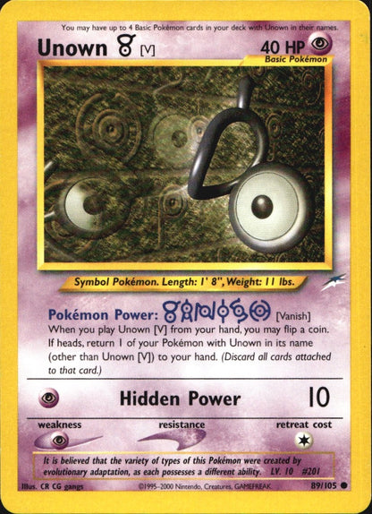 Unown [V] 89/105 Common Neo Destiny Pokemon Near Mint