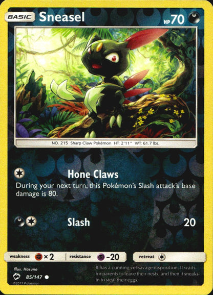 Sneasel 85/147 Common Burning Shadows Pokemon Reverse Holo Near Mint