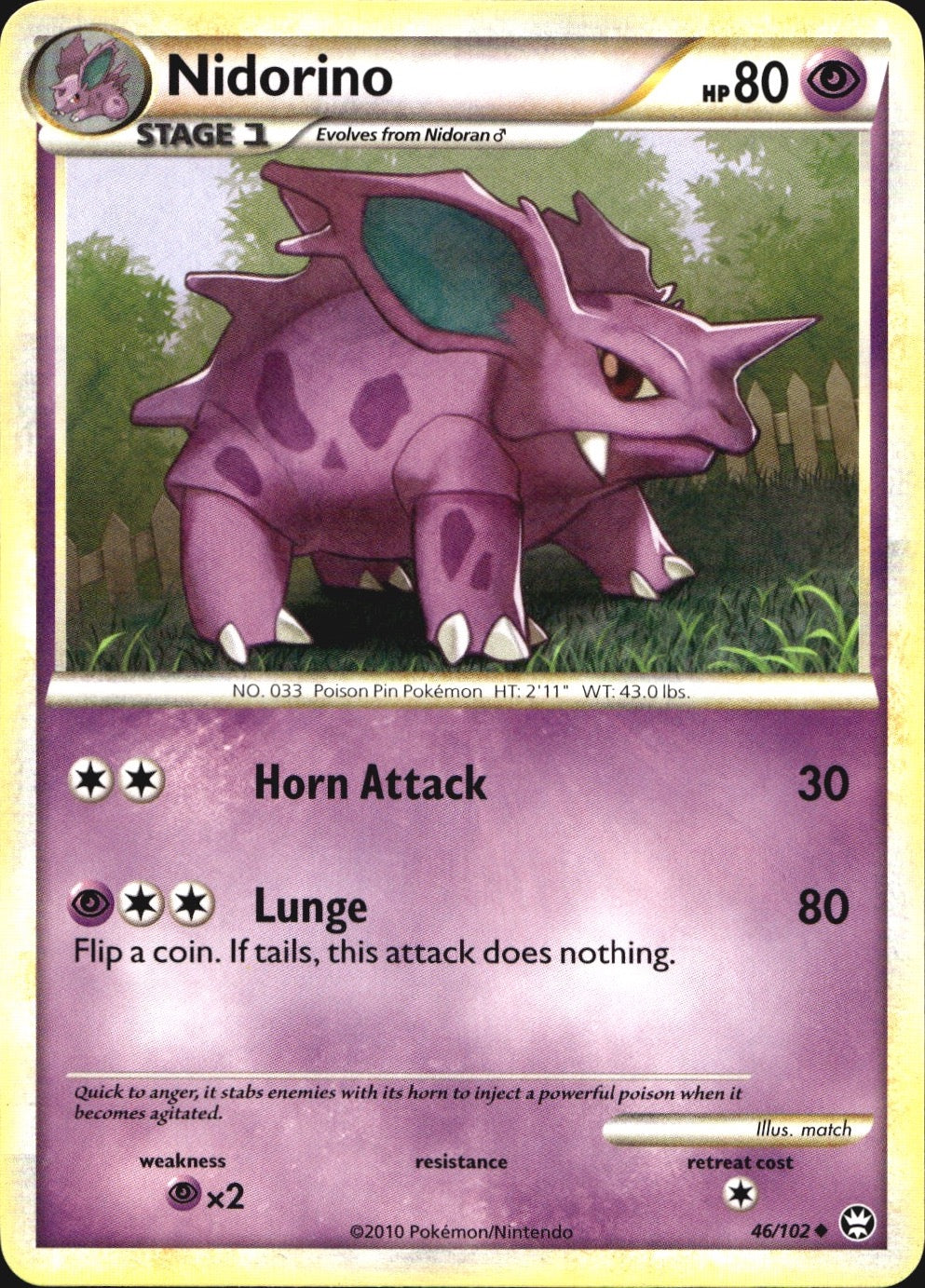 Nidorino 46/102 Uncommon HGSS Triumphant Pokemon Near Mint