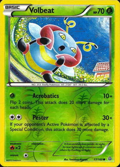 Volbeat 17/160 Common Primal Clash Pokemon Reverse Holo Near Mint