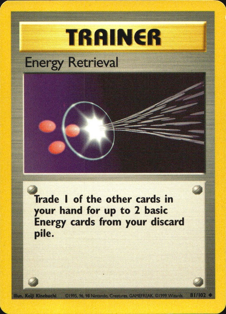 Energy Retrieval 81/102 Uncommon Base Set Unlimited Pokemon Near Mint