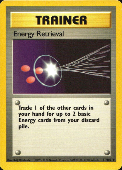 Energy Retrieval 81/102 Uncommon Base Set Unlimited Pokemon Near Mint
