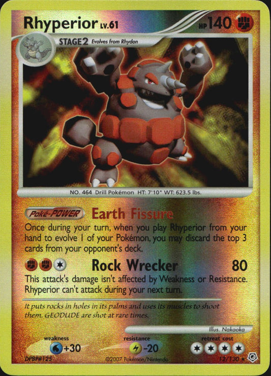 Rhyperior 12/130 Diamond & Pearl Pokemon Reverse Holo Near Mint
