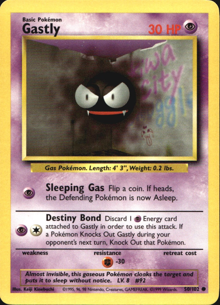 Gastly 50/102 Common Base Set Pokemon Near Mint