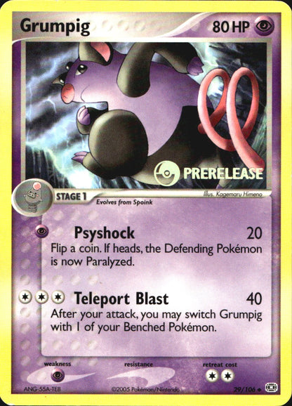 Grumpig 29/106 Prerelease Uncommon Emerald Pokemon Near Mint