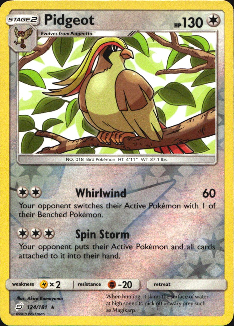 Pidgeot 124/181 Rare Team Up Pokemon Reverse Holo Near Mint
