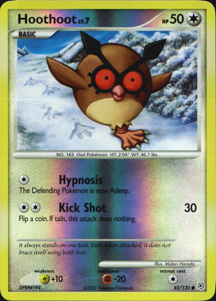 Hoothoot 85/130 Common Diamond & Pearl Pokemon Reverse Holo Near Mint