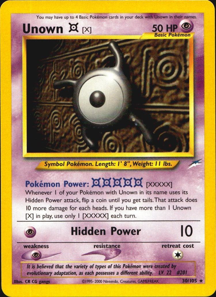 Unown [X] 30/105 Rare Neo Destiny Pokemon Near Mint