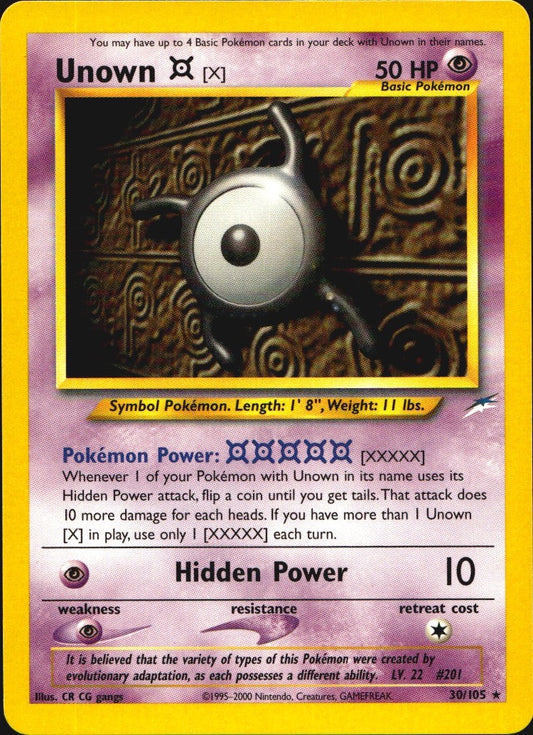 Unown [X] 30/105 Rare Neo Destiny Pokemon Near Mint