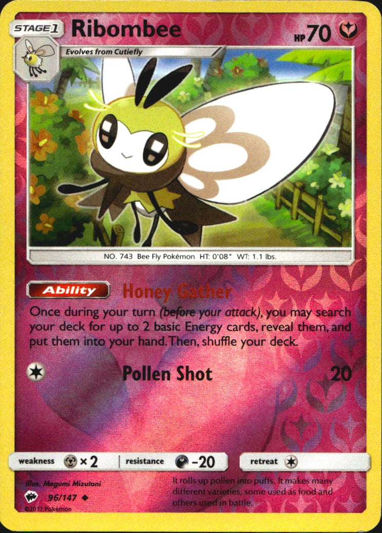 Ribombee 96/147 Uncommon Burning Shadows Pokemon Reverse Holo Near Mint