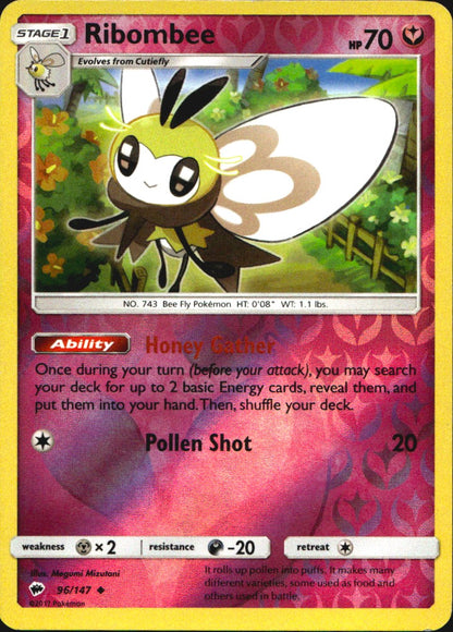 Ribombee 96/147 Uncommon Burning Shadows Pokemon Reverse Holo Near Mint