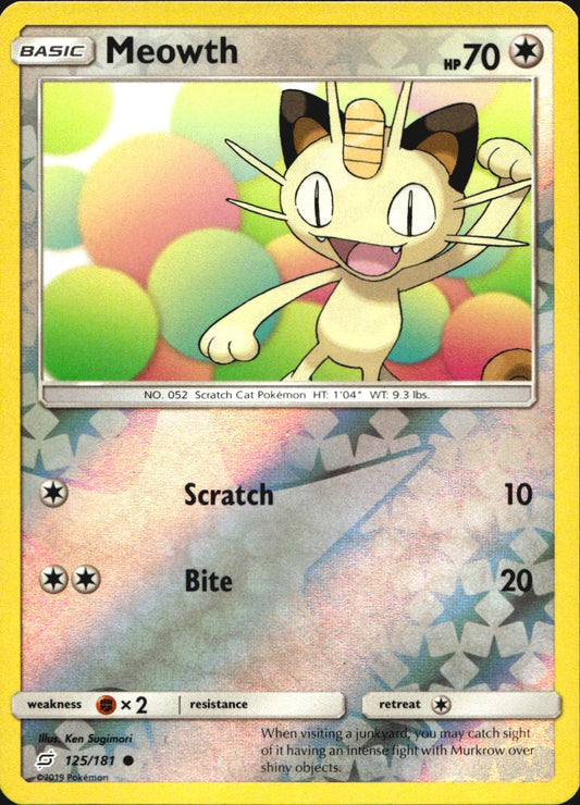 Meowth 125/181 Common Team Up Pokemon Reverse Holo Near Mint