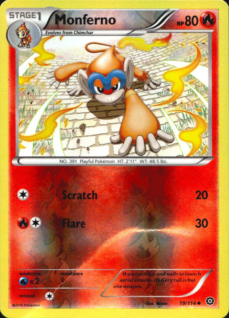 Monferno 19/114 Uncommon Steam Siege Pokemon Reverse Holo Near Mint
