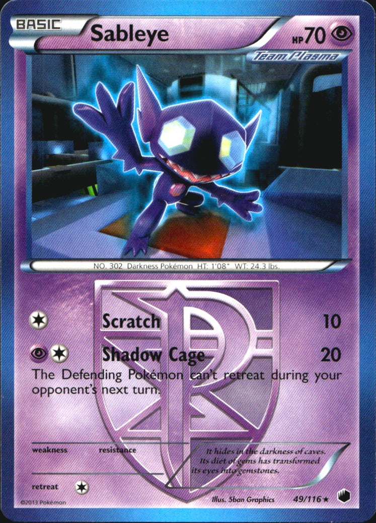 Sableye 49/116 Rare Plasma Freeze Pokemon Near Mint