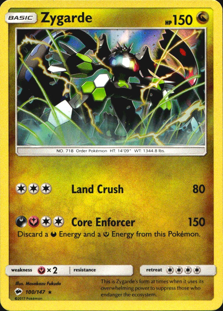 Zygarde 100/147 Holo Rare Burning Shadows Pokemon Near Mint