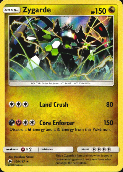 Zygarde 100/147 Holo Rare Burning Shadows Pokemon Near Mint