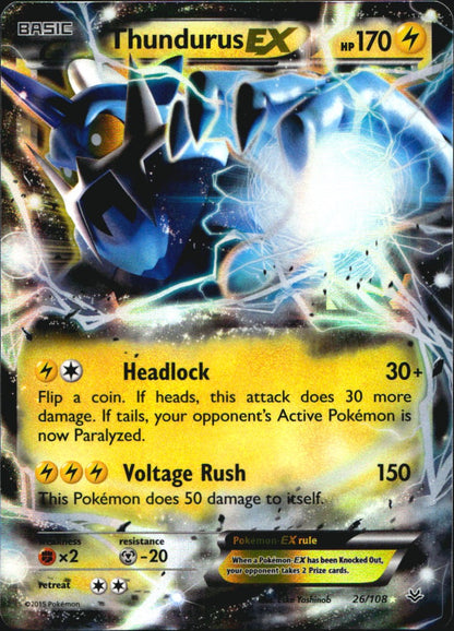 Thundurus EX 26/108 Holo Rare EX Roaring Skies Pokemon Near Mint