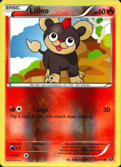 Litleo 22/114 Common Steam Siege Pokemon Reverse Holo Near Mint