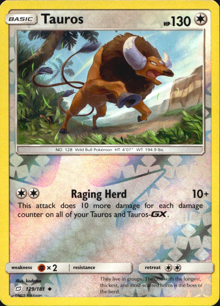 Tauros 129/181 Uncommon Team Up Pokemon Reverse Holo Near Mint
