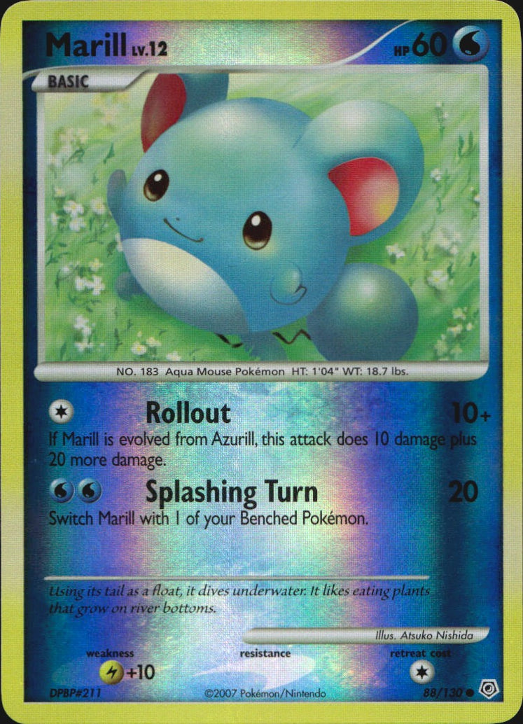 Marill 88/130 Common Diamond & Pearl Pokemon Reverse Holo Near Mint