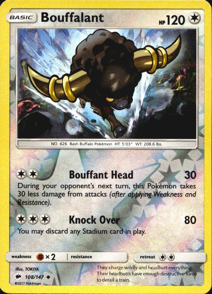 Bouffalant 108/147 Uncommon Burning Shadows Pokemon Reverse Holo Near Mint