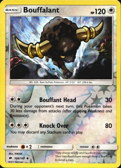 Bouffalant 108/147 Uncommon Burning Shadows Pokemon Reverse Holo Near Mint