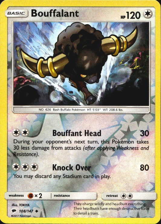 Bouffalant 108/147 Uncommon Burning Shadows Pokemon Reverse Holo Near Mint