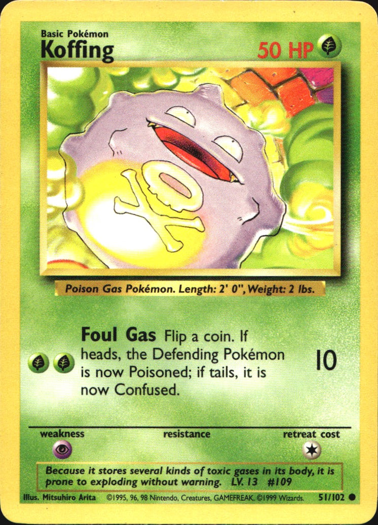 Koffing 51/102 Common Base Set Pokemon Near Mint